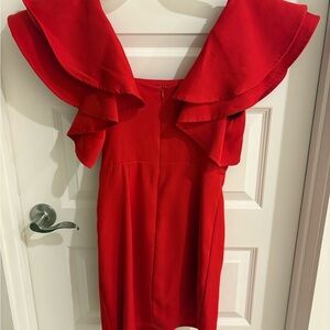 TCEC Bold Red Ruffle Mini Dress